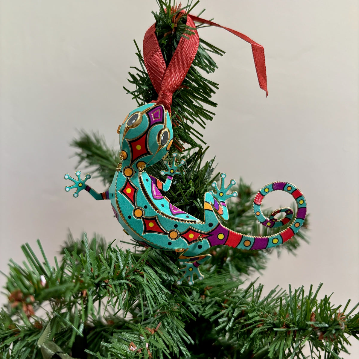 Turquoise Lizard Holiday Ornament For Sale Online hung on a Chistmas Tree