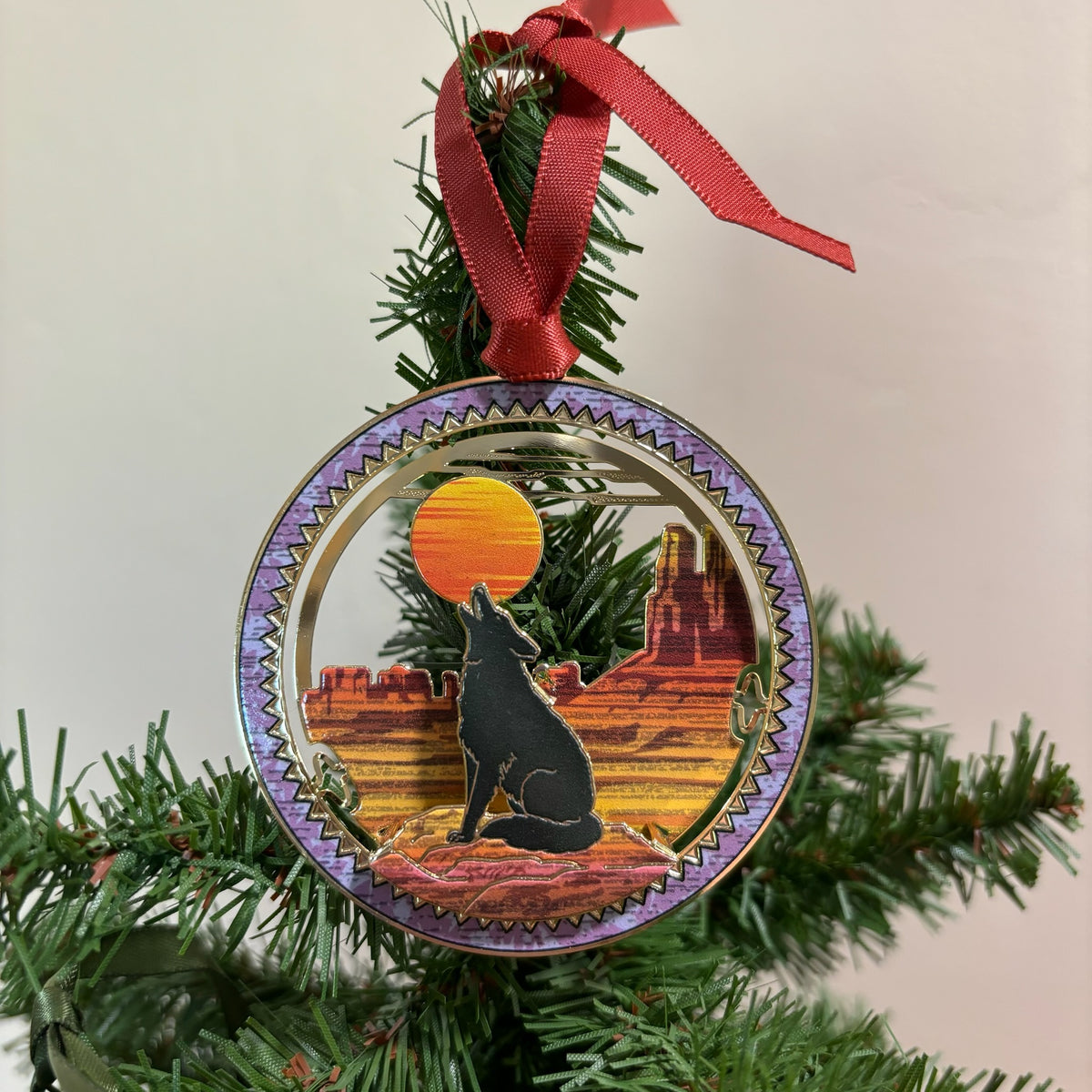 Coyote Moon Holiday Ornament hung on a Christmas Tree For Sale Online