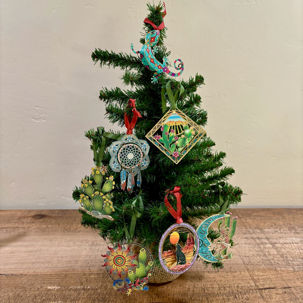 Southwest Inspired Holiday Ornaments displayed on a Christmas Tree For Sale Online